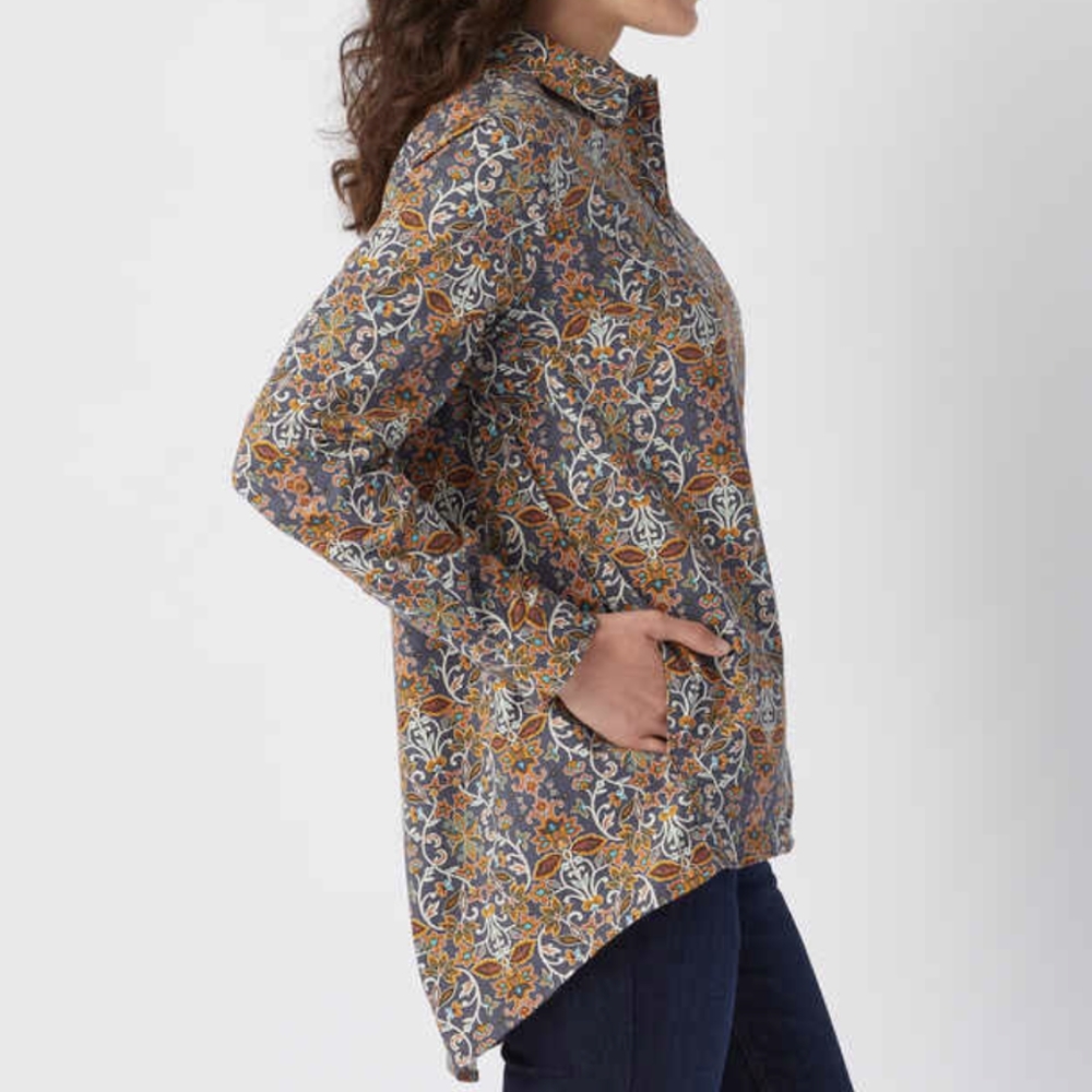 Duluth Trading Co Printmaker Poplin: Autumnal Artistry Tunic shirt size M